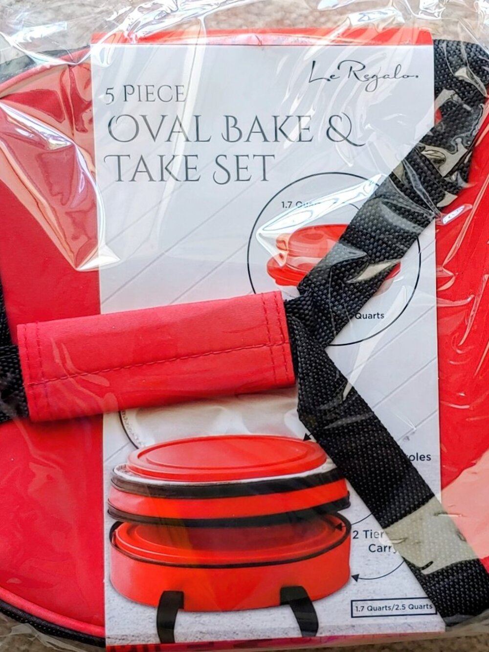 Le Regalo 5-Piece Oval Bake & Take Set with 2-Tier Insulated Carrier